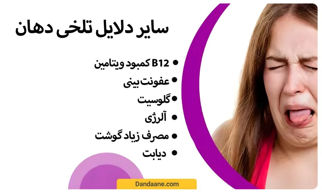 تصویر اینفوگرافی از دلایل تلخی دهان 